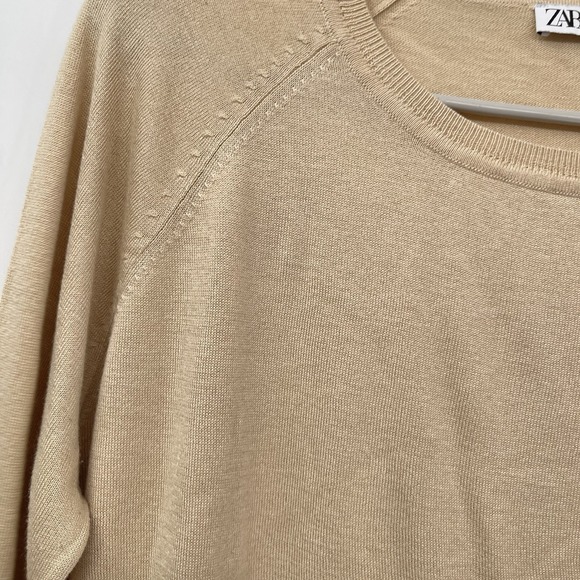 Zara Sweater Woman's S Crew Neck Long Sleeve Lightweight Tan - Picture 3 of 10